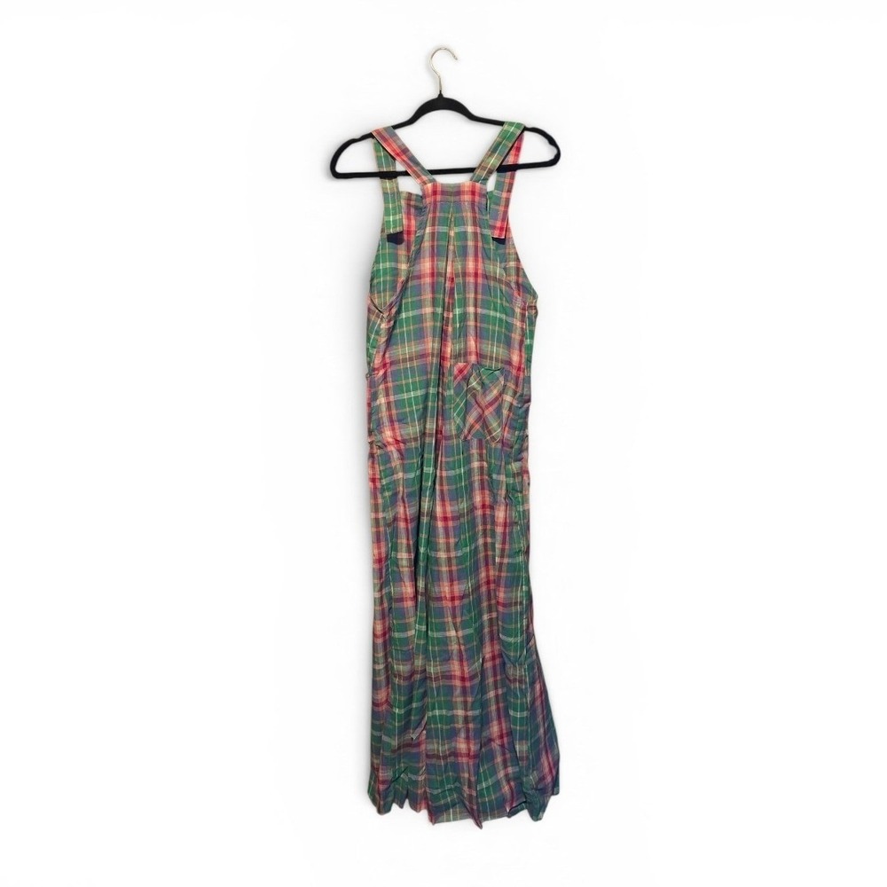 BIBI Womens Green Pink Plaid Cotton Wide Leg Overalls Jumpsuit IB1130J-26 New - Picture 3 of 8